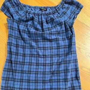 Madewell Cotton Linen Blue Plaid Ruffled Dress Size 00
